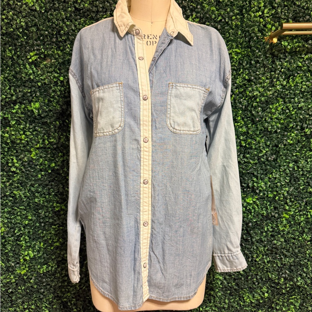 life in progress Light Wash Denim Shirt with Cream Tag